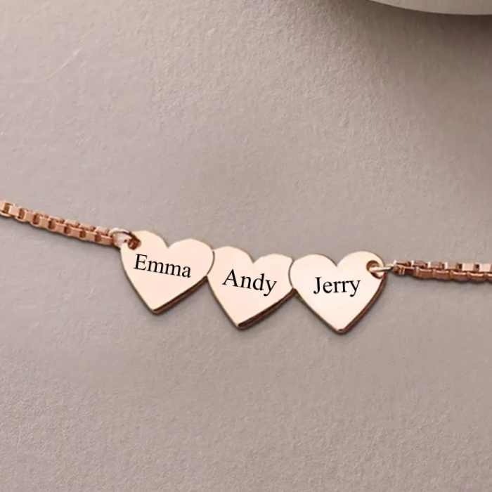 Heart To Heart Engraved Name Personalized Necklace, Gift For Family