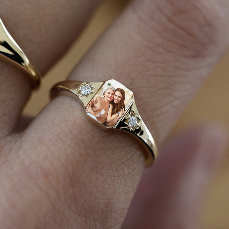 Personalized Memorial Photo Birthstone Custom Ring