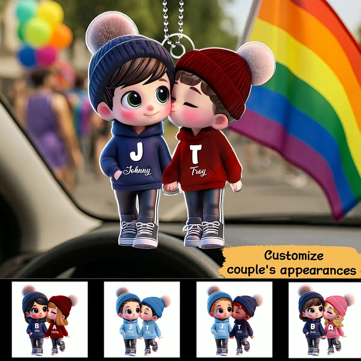 Cute Cartoon Couple Walking Personalized Ornament