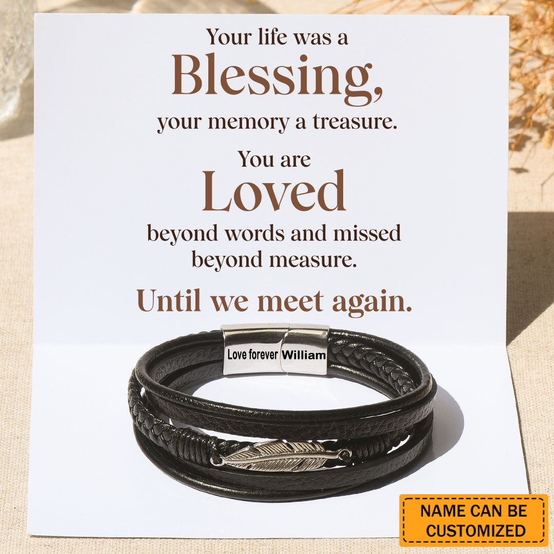 Until We Meet Again - Personalized Memorial Feather Bracelet