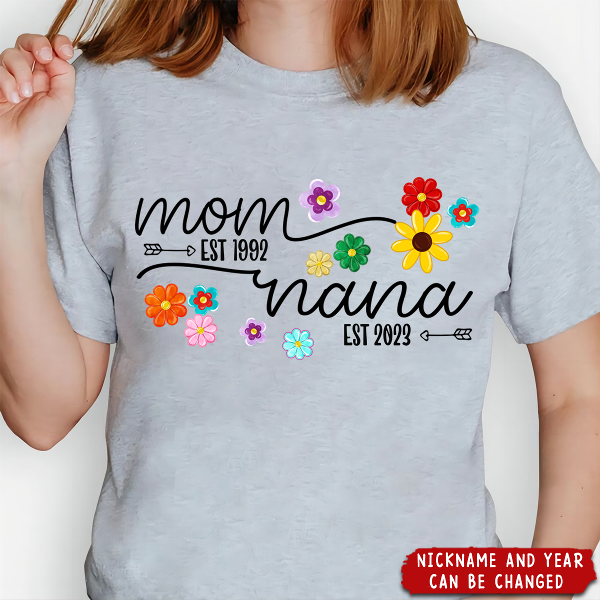 Mom Grandma Est Flower Color With Grandkids Mothers Day Gift T-Shirt