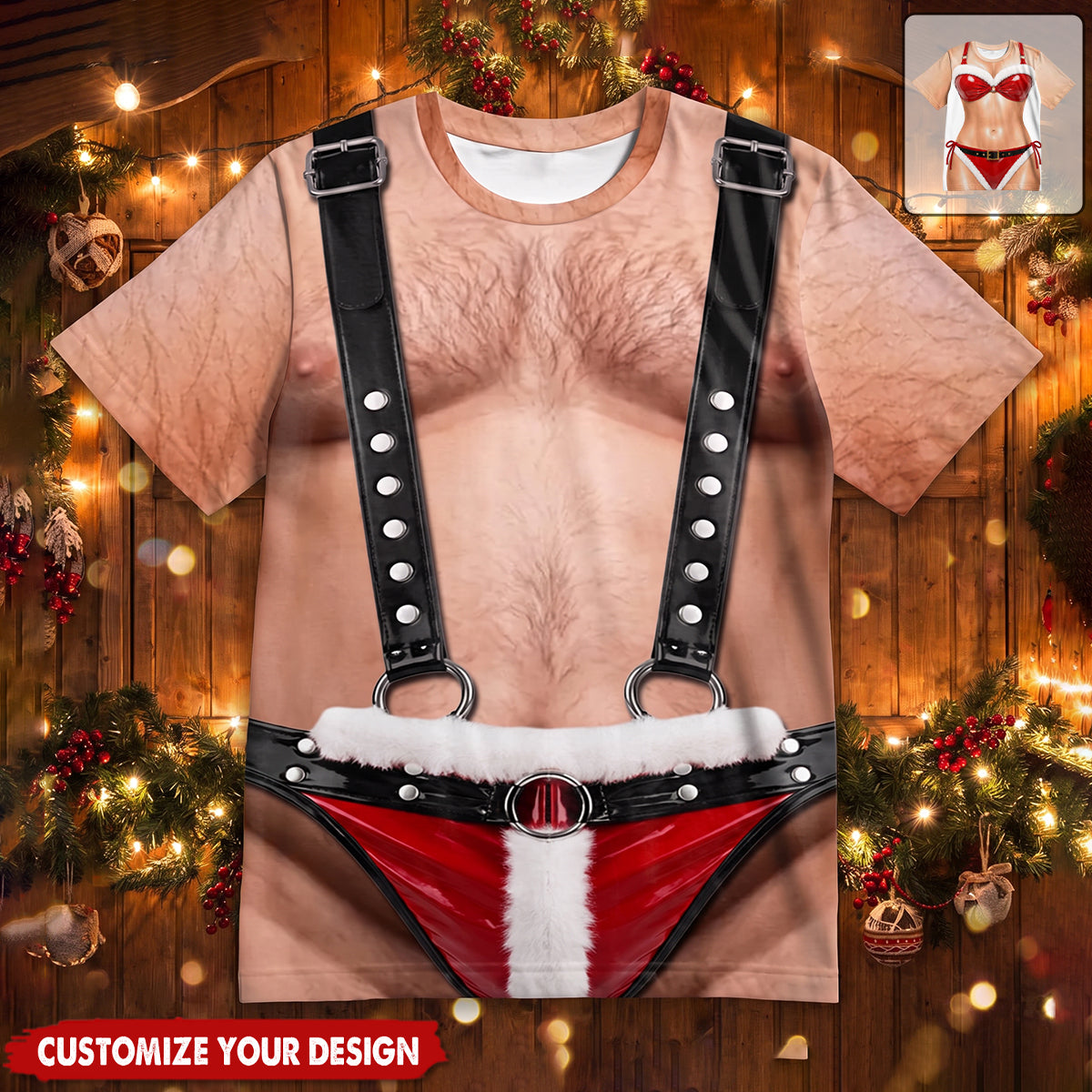 Funny Christmas Hairy Torso T-Shirt, All-Over Printed T-Shirt, Couple Gift
