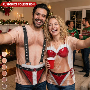 Funny Christmas Hairy Torso T-Shirt, All-Over Printed T-Shirt, Couple Gift