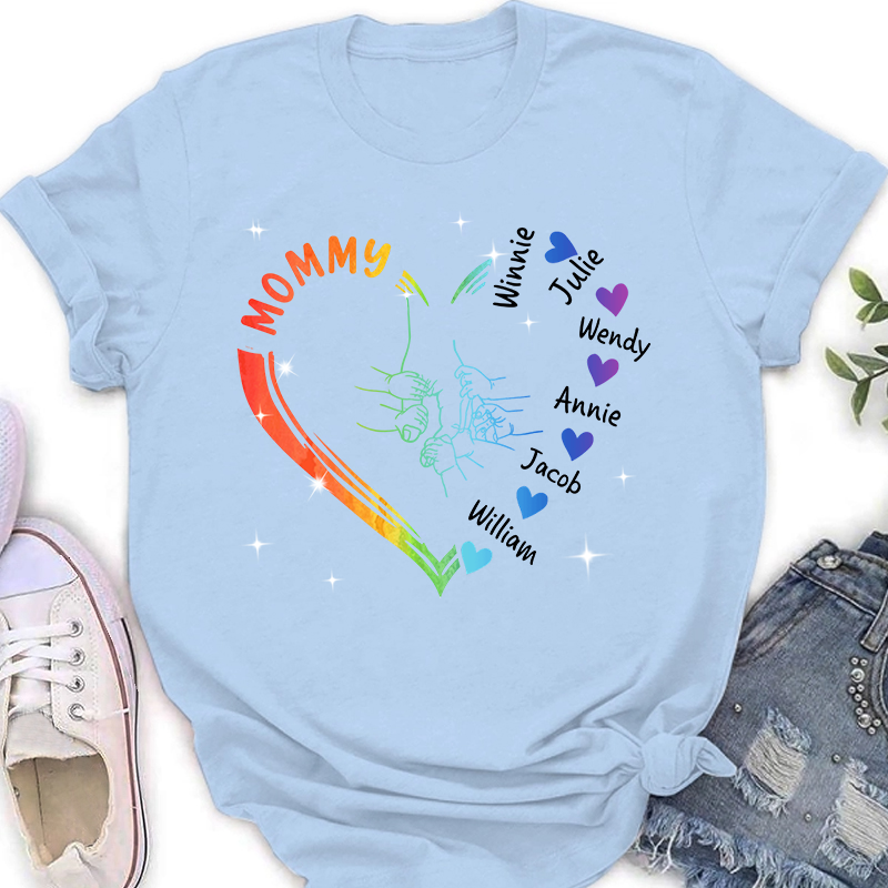 Grandma Mama And Kid Hands Heart Personalized T-Shirt