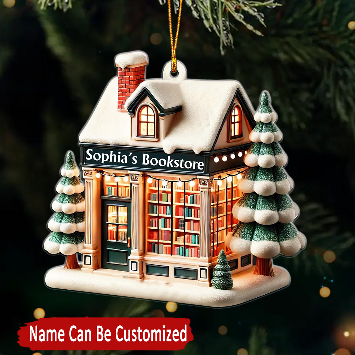 Warm Book Store Christmas Tree Personalized Ornament, Gift For Book Lover