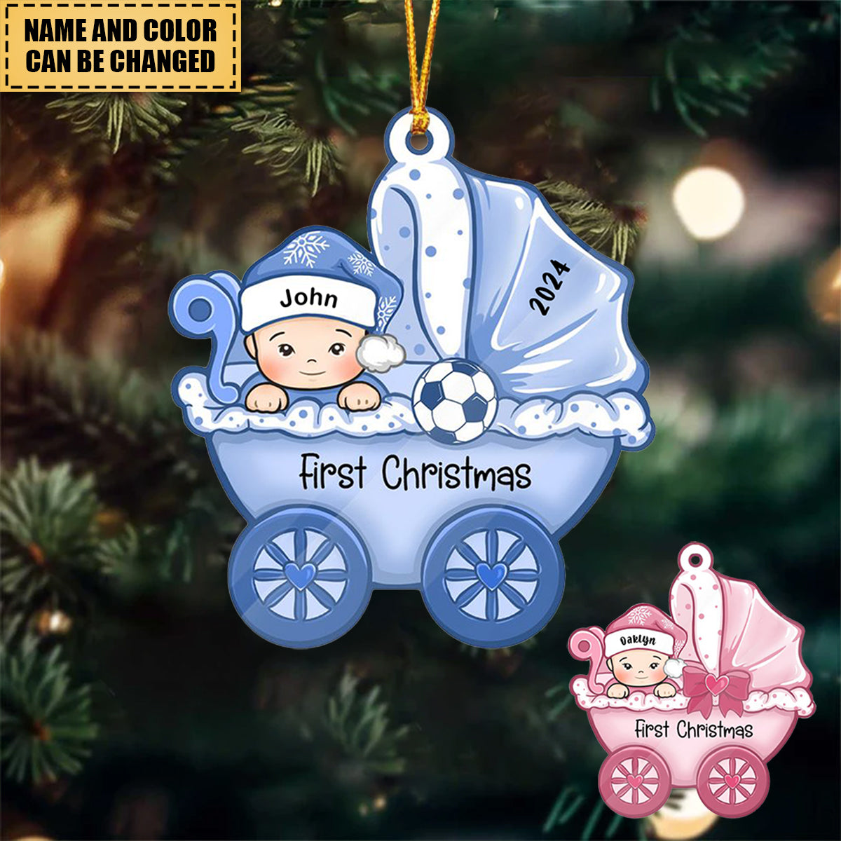 Baby's First Christmas, Baby Carriage, Christmas Shaped Ornament, Custom Gift for Baby