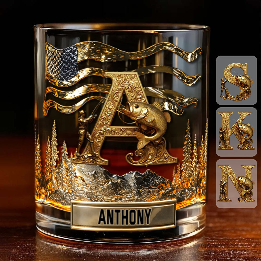 Alphabet Initial For Fishing Lovers - Personalized Fishing Whiskey Glass