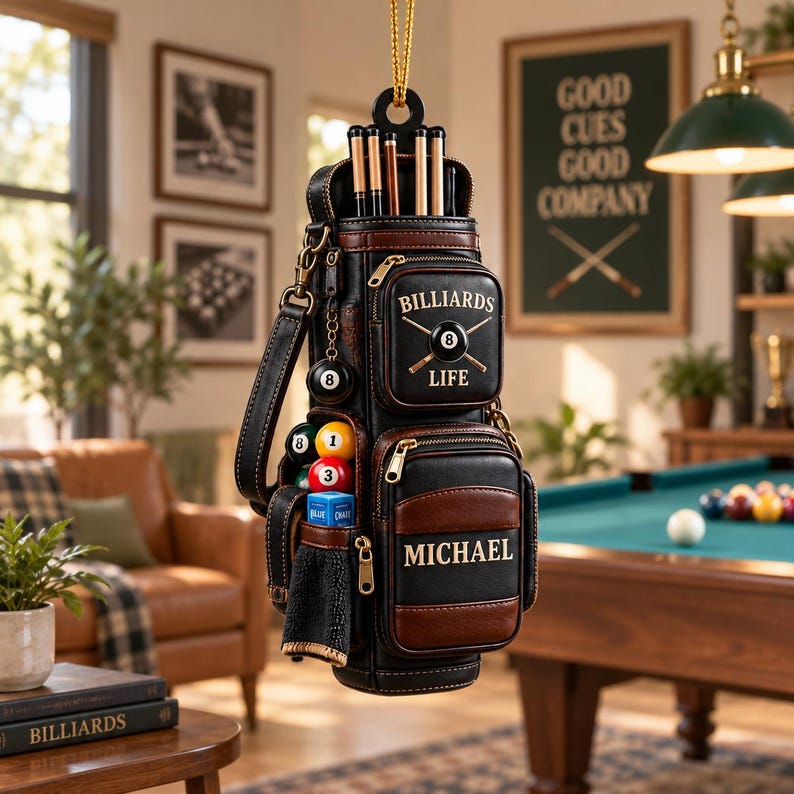 Personalized Billiards Ornament, Custom Name Pool Player Keepsake, Gift For Husband & Dad