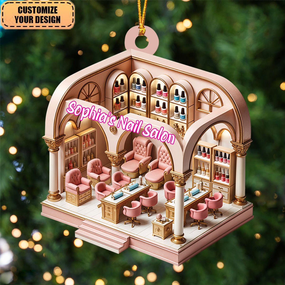 Personalized Nail Salon Christmas Tree Hanging Ornament