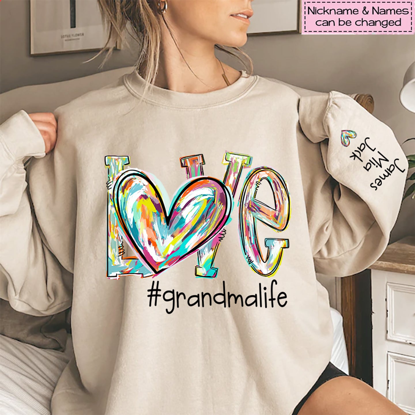 Love Grandma Mom Life Fall Autumn Color Clipart Custom Sweatshirt