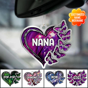 Sparkling Grandma- Mom Heart Butterfly Kids, Multi Colors Personalized Ornament