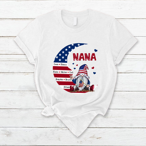 Personalized Grandma Mom dwarf Moon American Flag T-Shirt