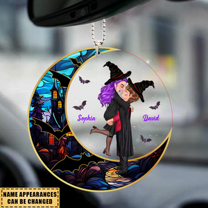 Personalized Car Ornament - Halloween Couple Kissing and Hugging
