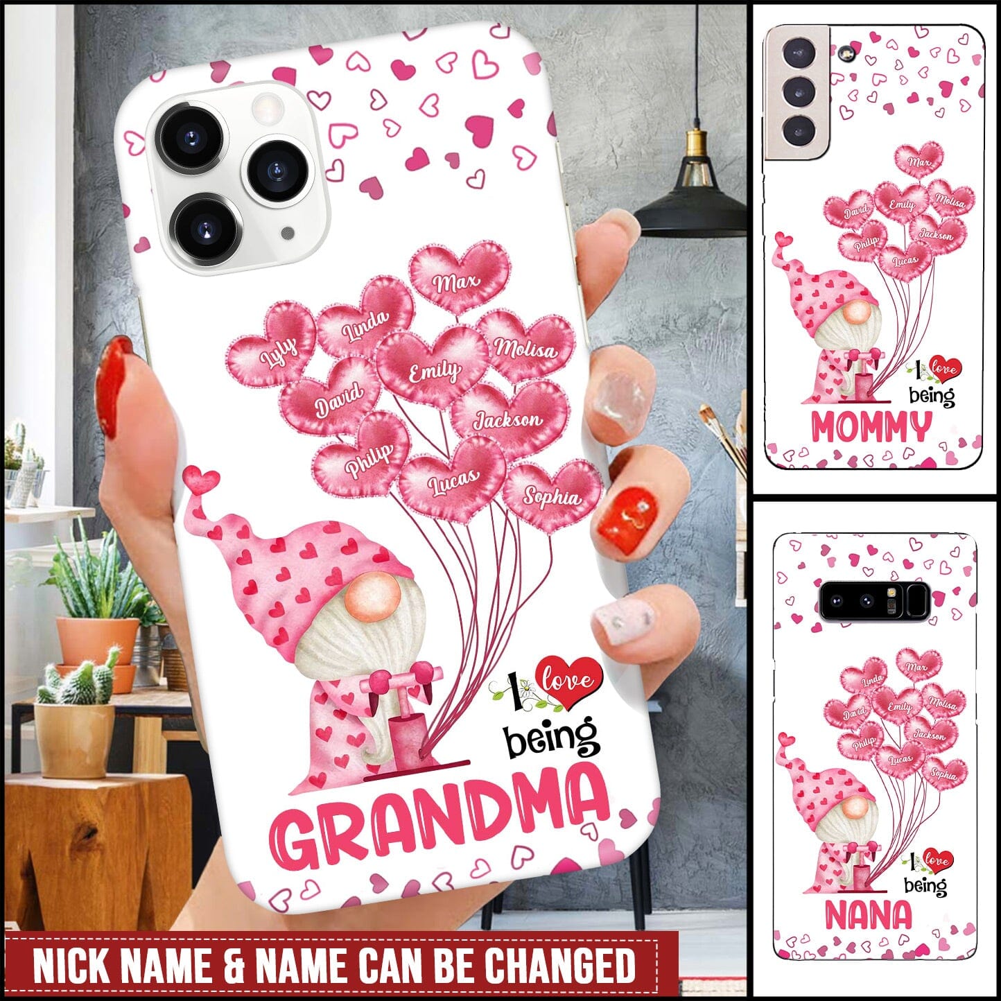 I love being Grandma Doll with pink balloon Personalized Phone case for Grandma Nana Mommy Auntie