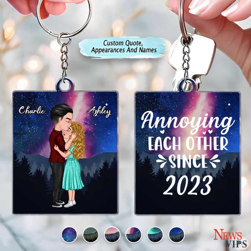 Couple Kissing Under Stars, Sky Forest Personalized  Keychain