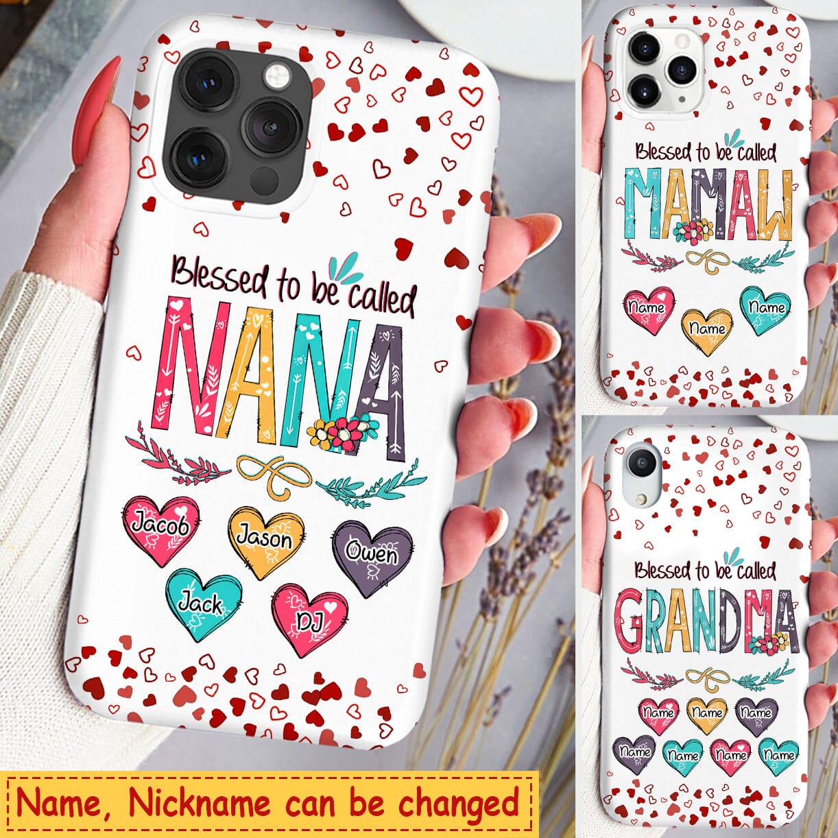 Blessed to be called Nana, Mommy, Auntie Heart Kids Personalized Phone Case