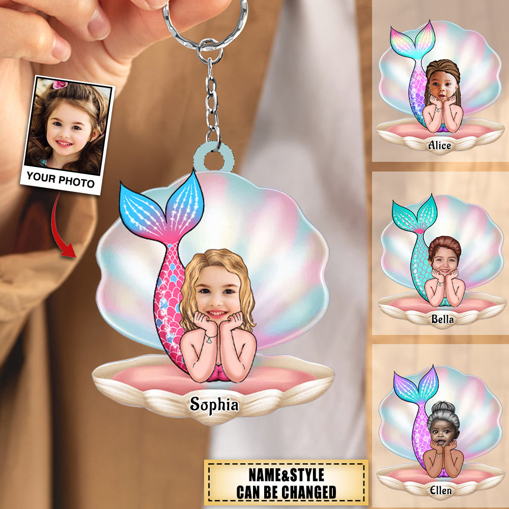 Personalized Cute Mermaid Girl Upload Photo Keychain