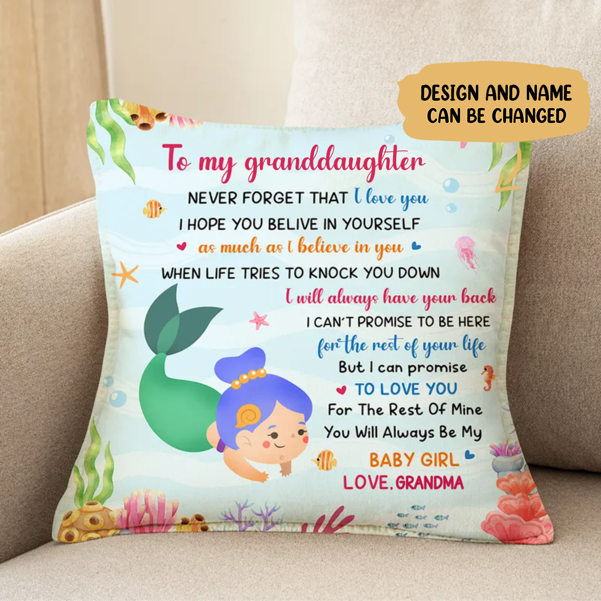 Family - Granddaughter Little Mermaid - Personalized Pillow