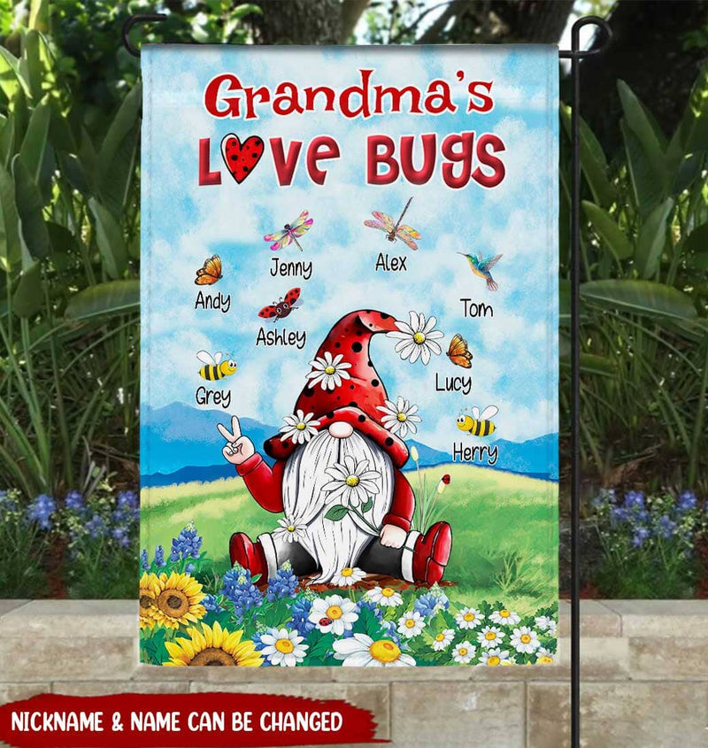 Grandma's Love Bugs Dwarf Personalized Flag