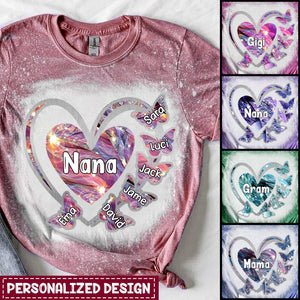 Grandma, Mom, Nana Sparkling Heart Butterfly Kids - Personalized 3D T-Shirt