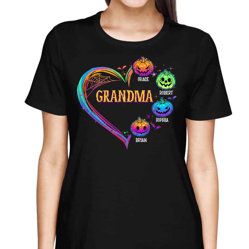 Halloween Grandma Mom Heart Pumpkins Colorful Personalized Shirt