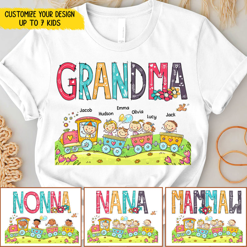 Grandma Mom Cute Kids On The Train Of Love Mother's Day Birthday Anniversary Gift Personalized Tshirt