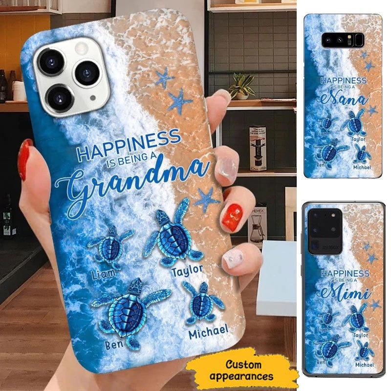 Turtle Happiness is Being Grandma Mommy Aunite Personalized Phone Case