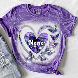 Grandma, Mom, Nana Sparkling Heart Butterfly Kids - Personalized 3D T-Shirt