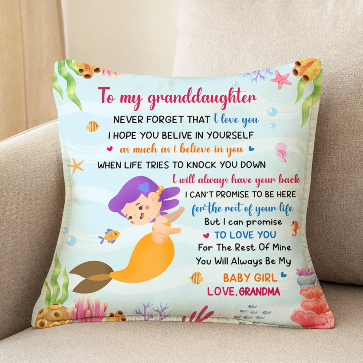 Family - Granddaughter Little Mermaid - Personalized Pillow