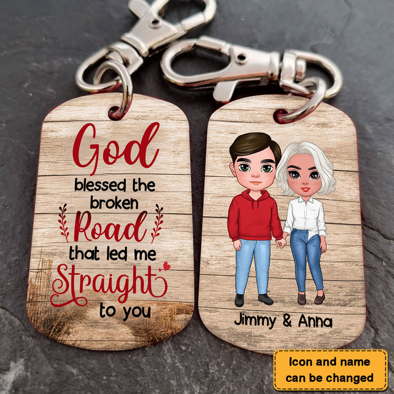 Gift for Couple God Blessed The Broken Road Aluminum Keychain