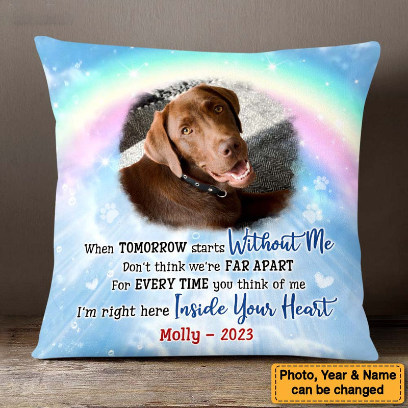 Pet Memorial Gift When Tomorrow Starts Without Me Rainbow Bridge Upload Photo Pillow