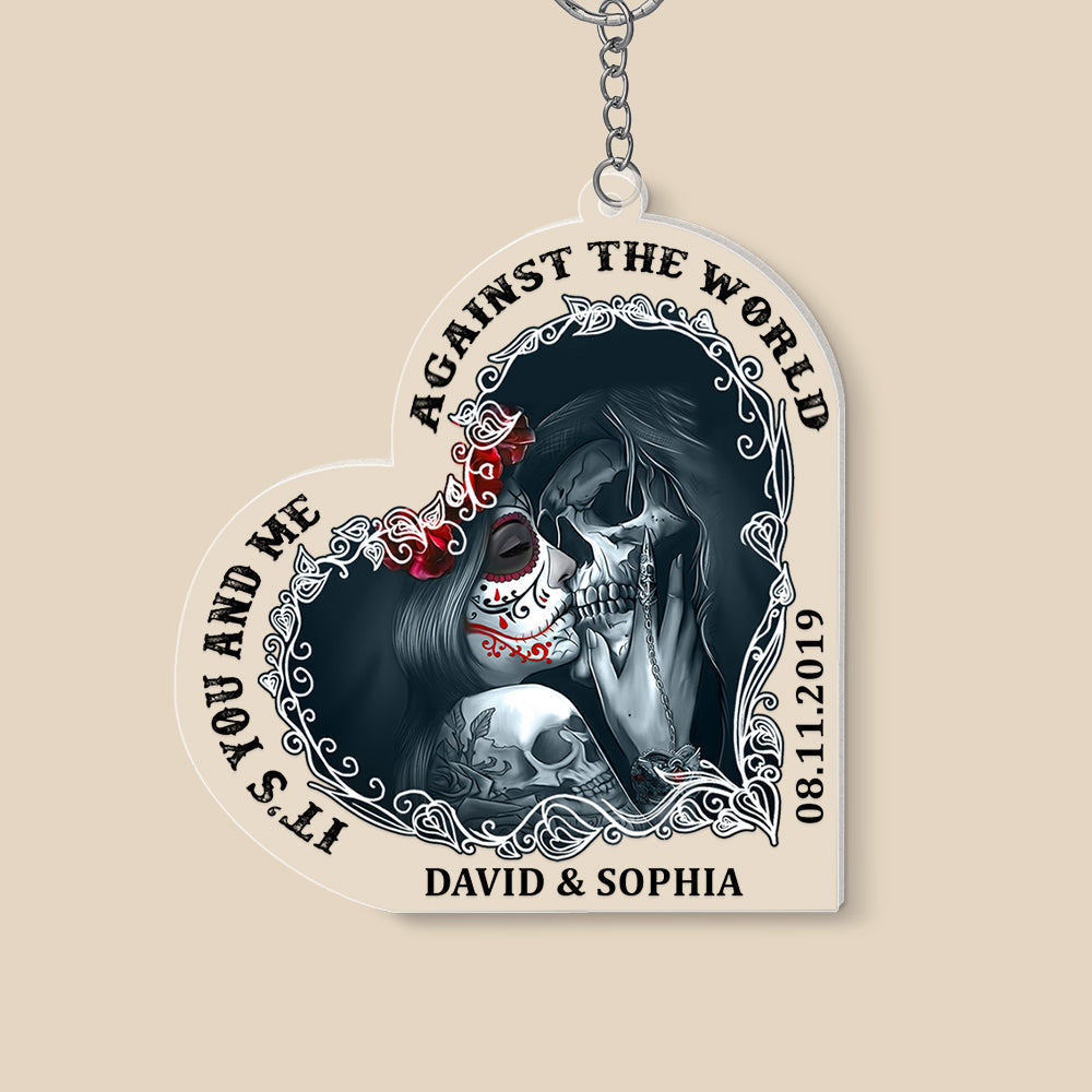 It's You And Me Against The World Couple Kissing Personalized Keychain