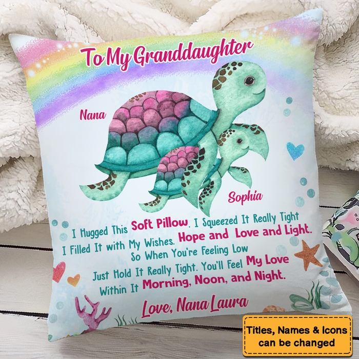 Gift For Granddaughter Turtle Rainbow Hug This Pillow