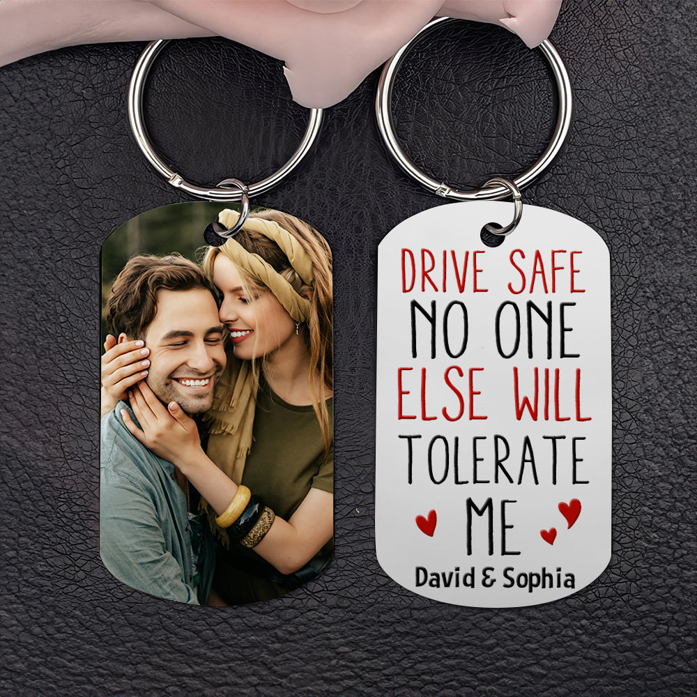 Drive Safe Personalized Custom Photo Stainless Steel Keychain Gift For Couple