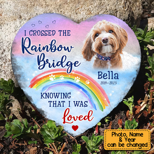 Sympathy Memorial Pet Loss Gift I Crossed The Rainbow Bridge Heart Memorial Stone