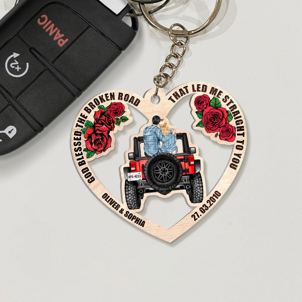 God Blessed The Broken Road That Led Me Straight To You, Personalized Keychain, Gift For Couple