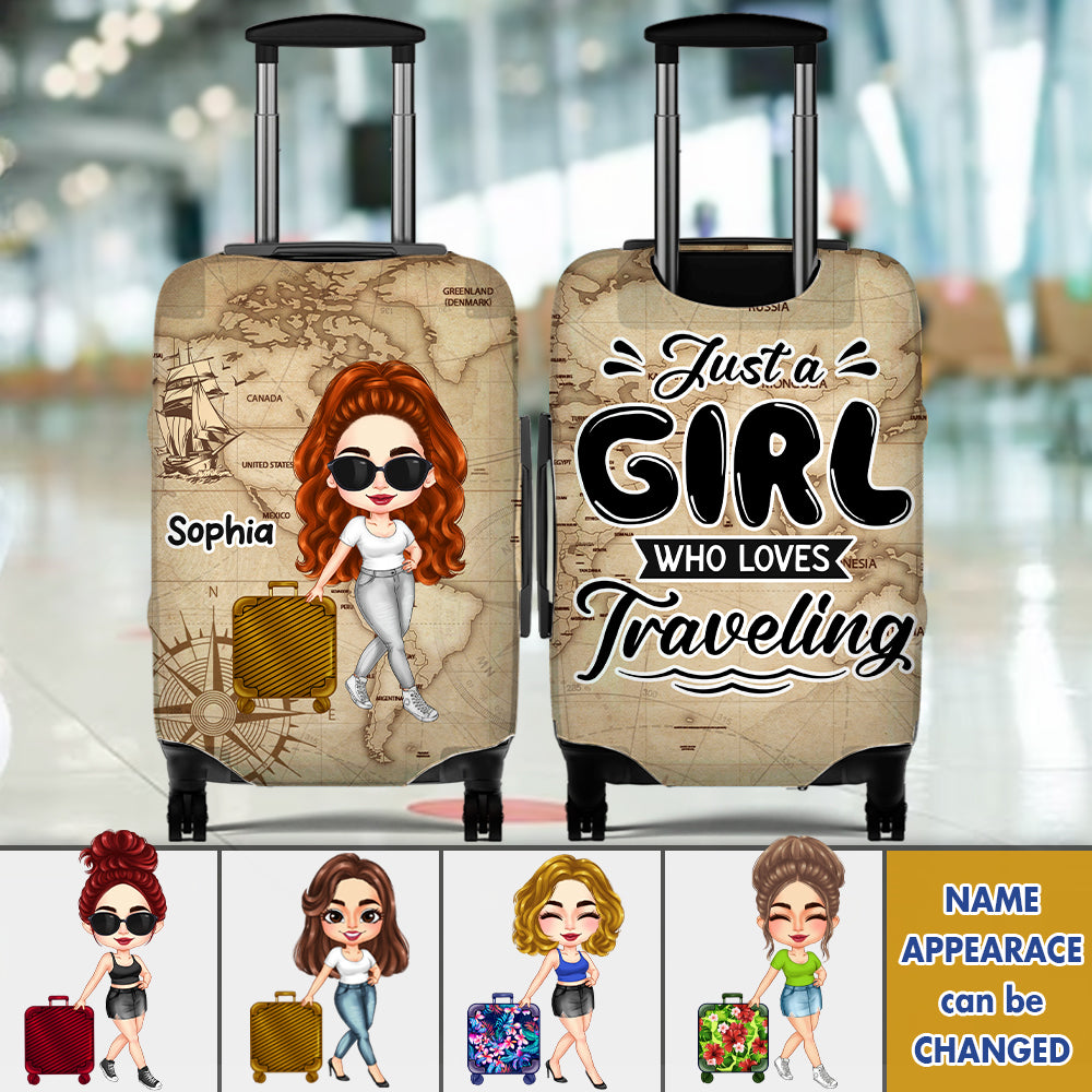 Personalized Just a Girl Who Loves Traveling Luggage Cover, Gift For Her