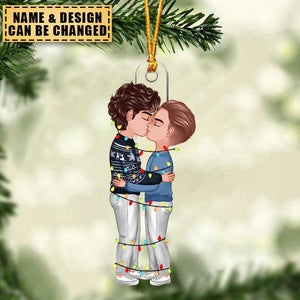 Christmas Couple Kissing With Light String - Personalized Acrylic Ornament