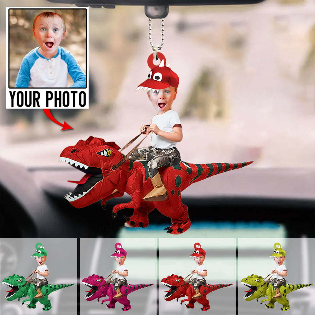 Personalized Cute Kid Rides Dinosaurus Acrylic Ornament
