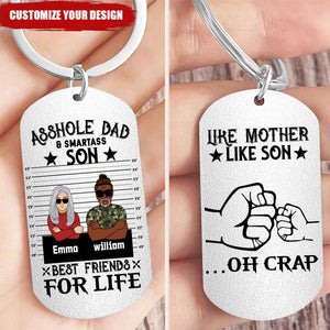 Personalized Dad/Mom And Daughter/Son Stainless Steel Keychain - Gift Idea For Father's Day From Daughter/Son - Like Father Like Daughter Oh Crap