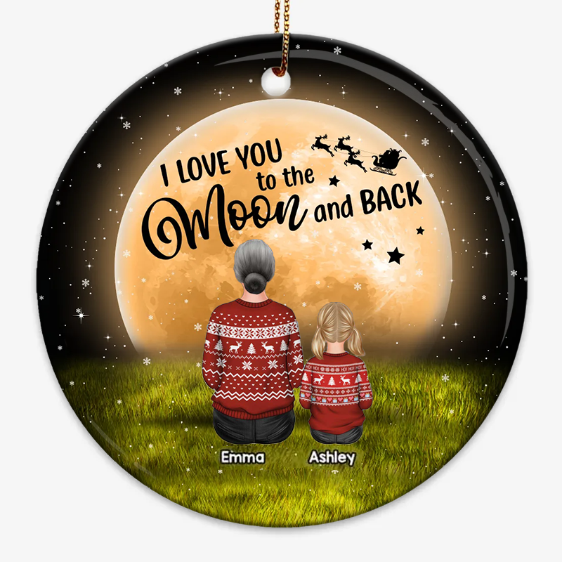 Grandma Sitting With Grandkids In Moonlight Personalized Circle Ornament