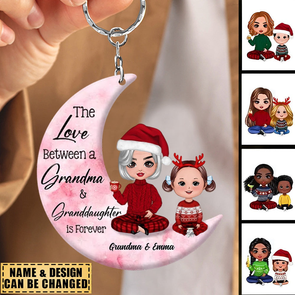 Grandma And Grand Daughter On The Moon Personalized Acrylic Keychain
