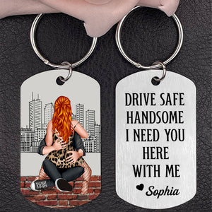 Drive Safe - Hugging Together Couple - Personalized Engraved Stainless Steel Keychain