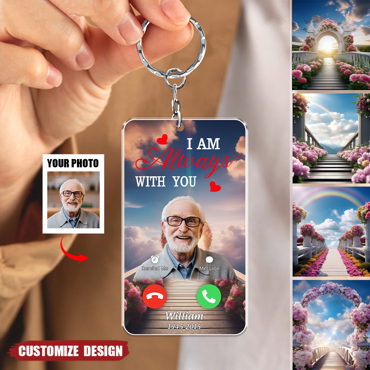 I Always With You Custom Photo Memorial Personalized Keychain