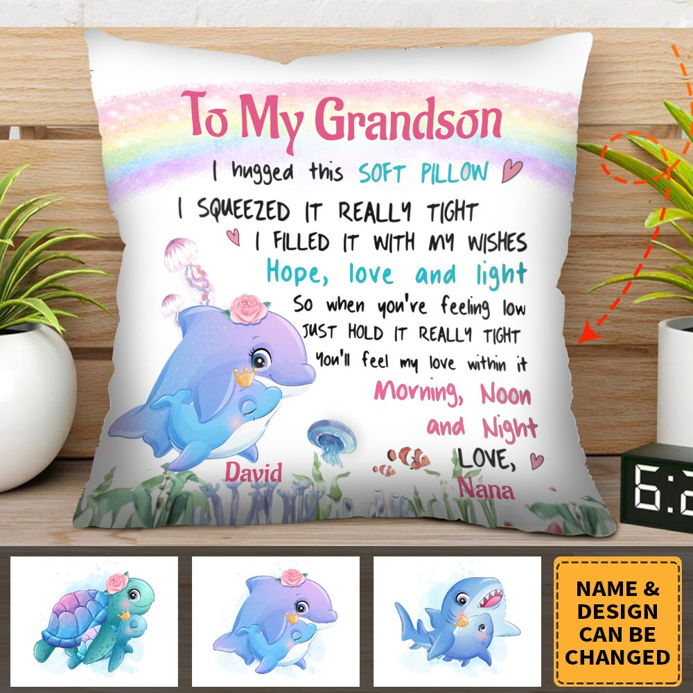 Gift From Grandma Mom Personalized To Daughter Granddaughter Son Grandson Sea Animals Hug This Pillow