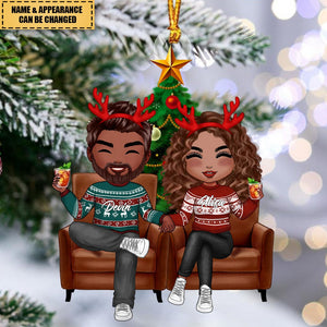 Doll Couple Sitting On Sofa Christmas Gift For Him For Her Personalized Ornament