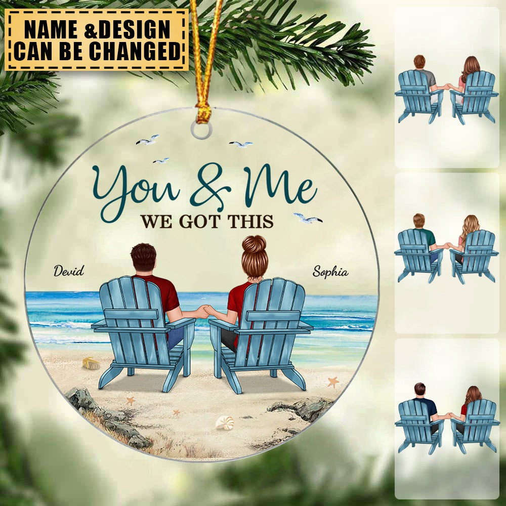 Perfect Gift For Couples - Back View Couple Sitting Beach Landscape Personalized Ornament