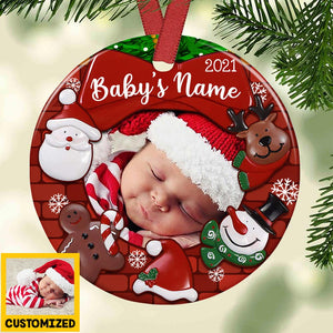Baby First Christmas Photo Circle Ornament