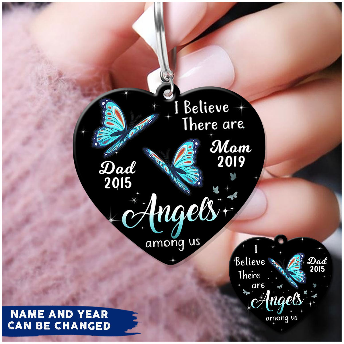Angels Among Us Butterfly Memorial Personalized Keychain