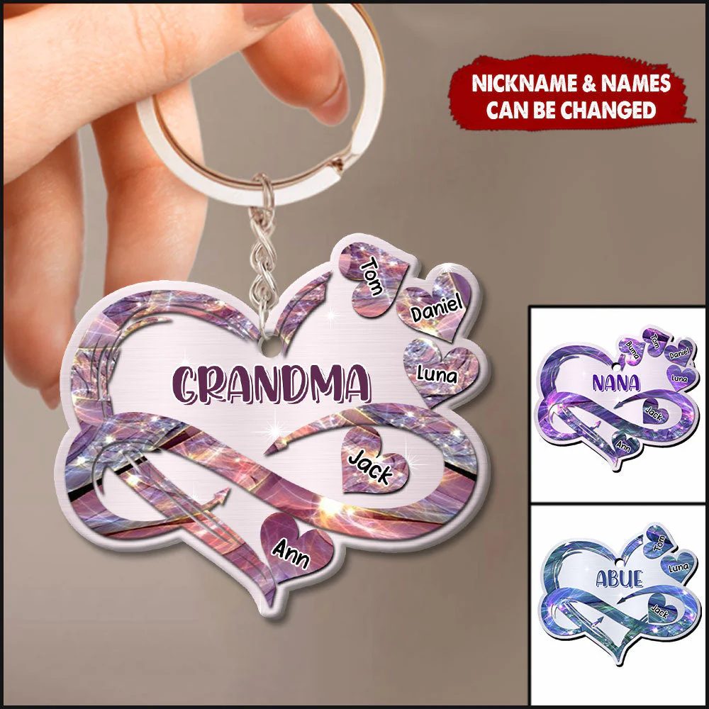 Grandma, Nana, Mimi Violet Heart Love Personalized Acrylic Keychain